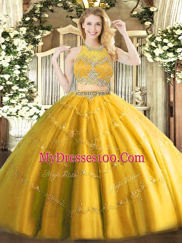 Fashionable Scoop Sleeveless Tulle Sweet 16 Quinceanera Dress Beading Zipper
