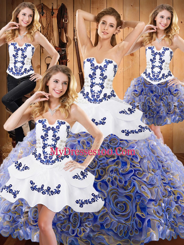 With Train Lace Up Sweet 16 Dresses Multi-color for Military Ball and Sweet 16 and Quinceanera with Embroidery Sweep Train