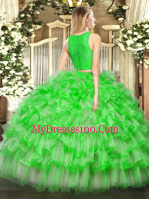 Sleeveless Floor Length Ruffled Layers Zipper Sweet 16 Dresses with Fuchsia