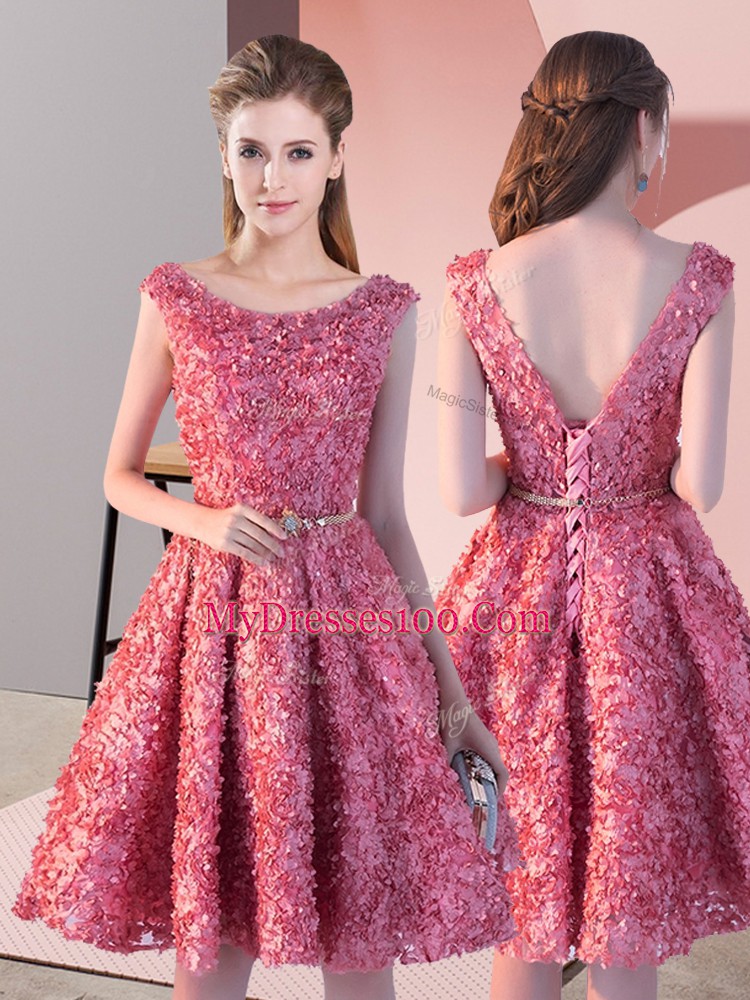 Edgy Coral Red Sleeveless Lace Lace Up Prom Gown for Prom and Party