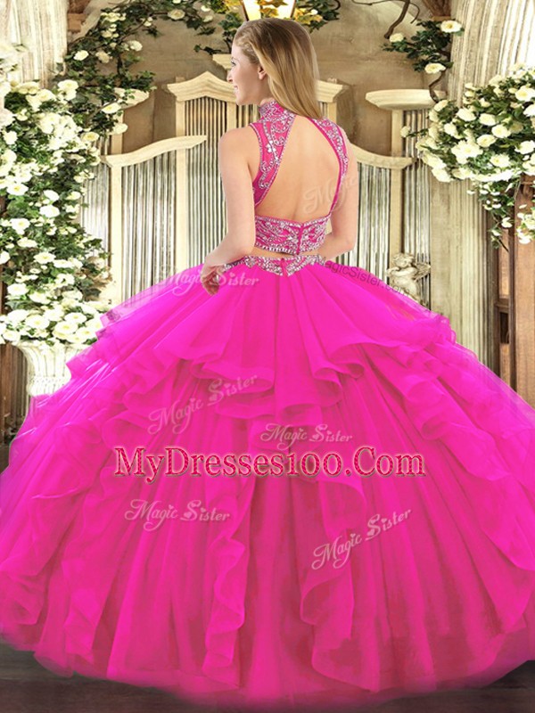New Style Floor Length Backless Quinceanera Gown Baby Blue for Military Ball and Sweet 16 and Quinceanera with Beading and Ruffles