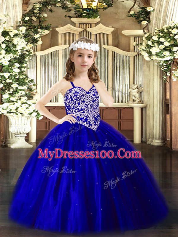 Sleeveless Lace Up Floor Length Beading Little Girl Pageant Dress