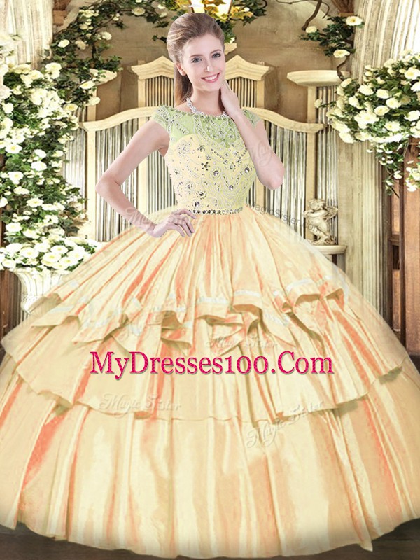 Orange Sleeveless Floor Length Beading and Ruffled Layers Zipper Quinceanera Dress