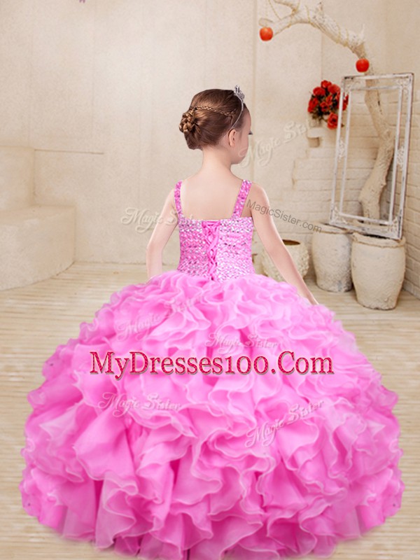 Apple Green Kids Formal Wear Sweet 16 and Quinceanera with Beading and Ruffles Straps Sleeveless Lace Up
