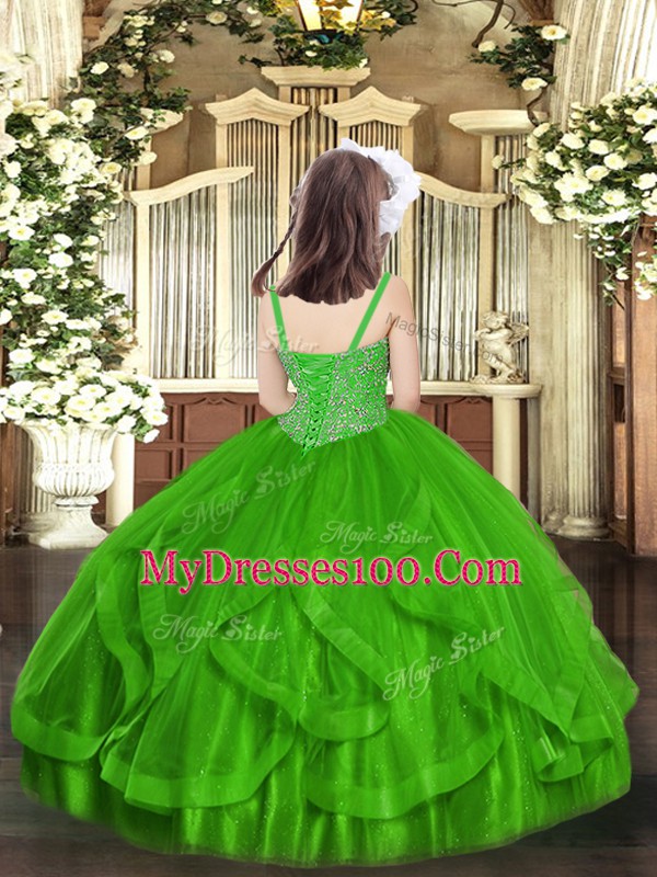 Custom Fit Royal Blue Sleeveless Beading and Ruffles Floor Length Pageant Dress for Womens