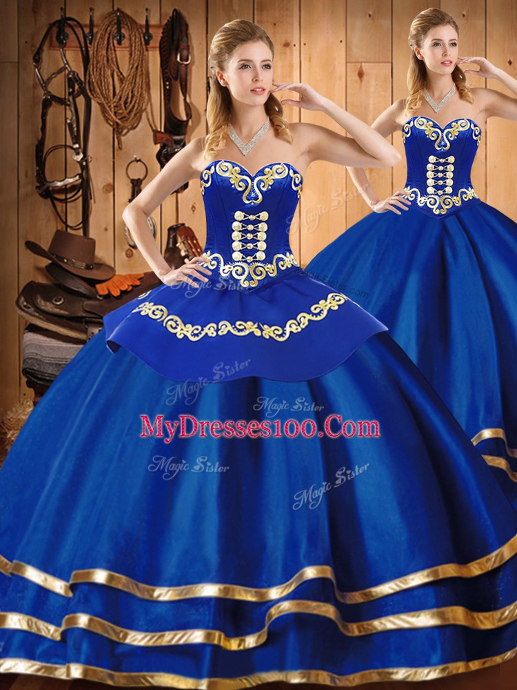 Popular Sleeveless Lace Up Floor Length Embroidery Sweet 16 Dresses