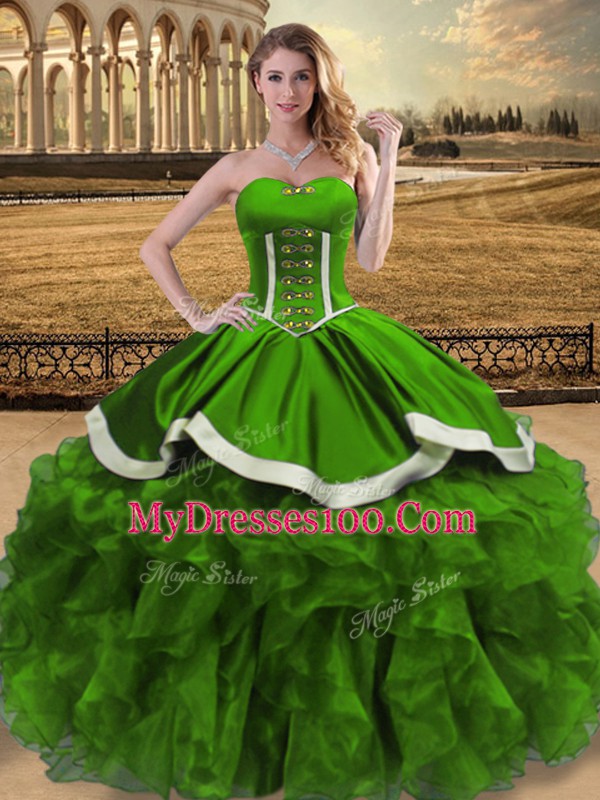 Floor Length Green Quinceanera Dress Sweetheart Sleeveless Lace Up