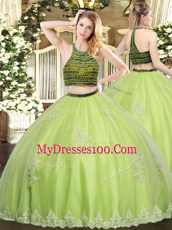Cute Sleeveless Zipper Floor Length Beading and Appliques Quinceanera Gown