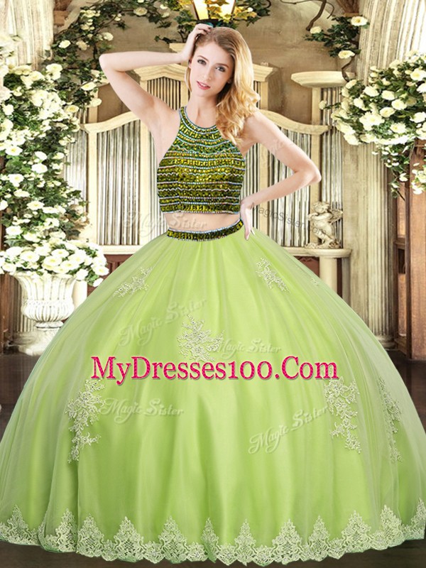 Cute Sleeveless Zipper Floor Length Beading and Appliques Quinceanera Gown