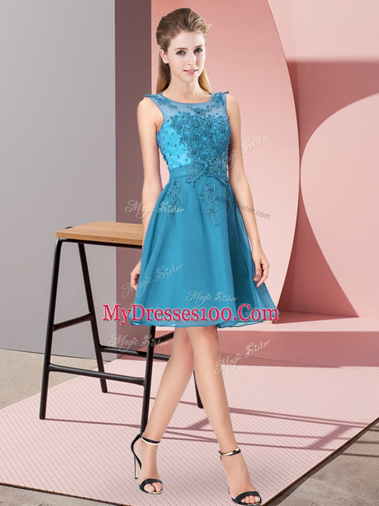 Shining Empire Bridesmaid Gown Teal Scoop Chiffon Sleeveless Knee Length Zipper
