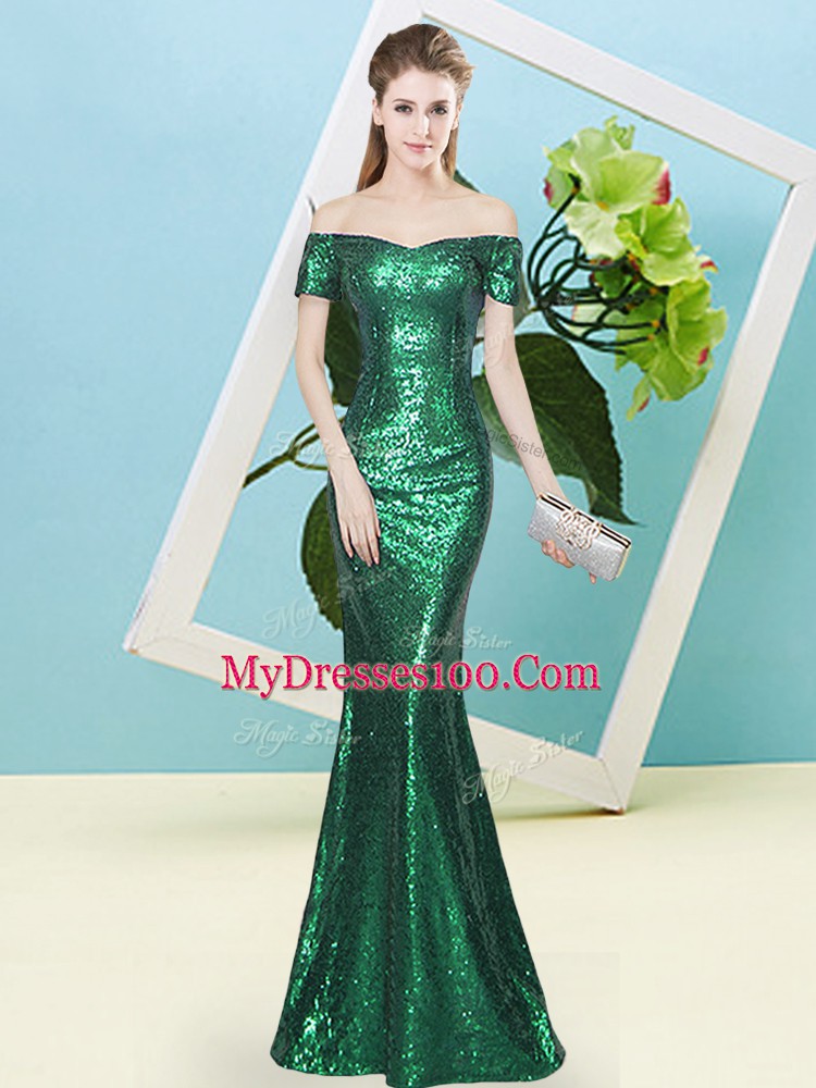 Popular Sequined Short Sleeves Floor Length Prom Dress and Sequins