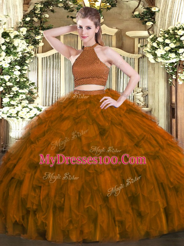 Sleeveless Backless Floor Length Beading and Ruffles Quinceanera Gowns
