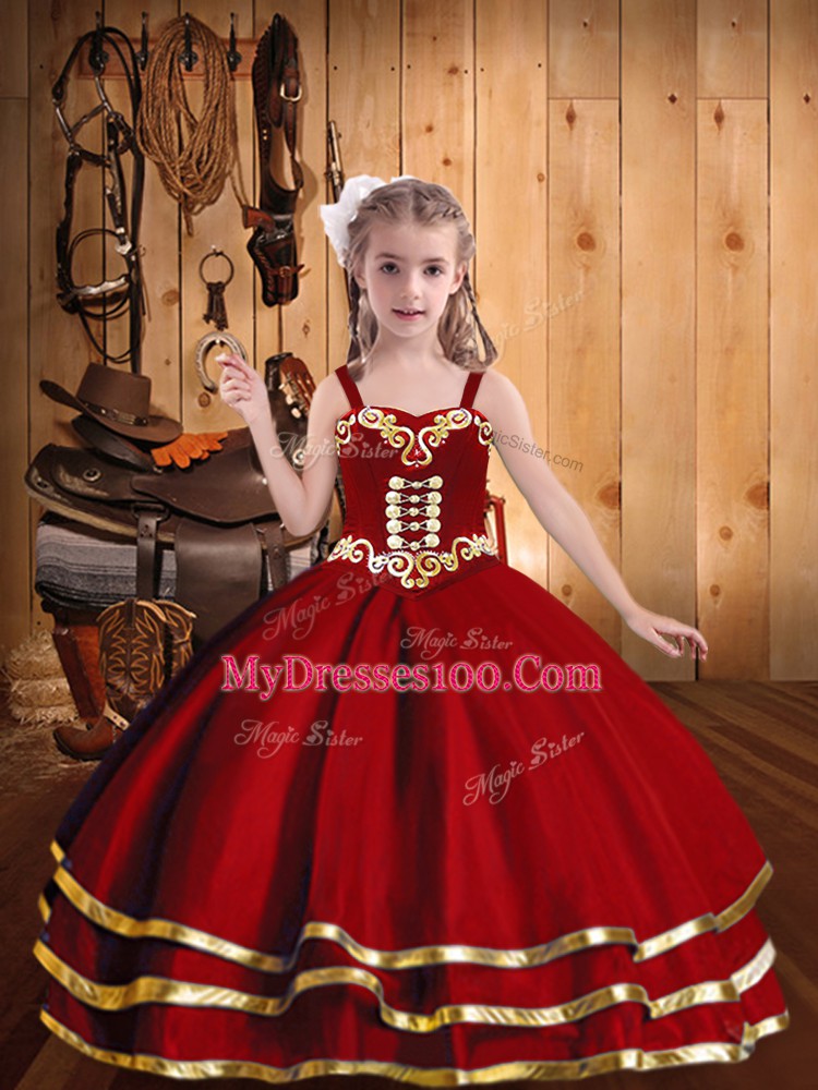 Organza Sleeveless Floor Length Kids Pageant Dress and Beading and Embroidery and Ruffled Layers