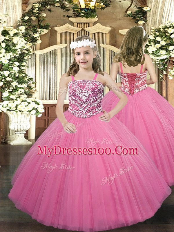 Excellent Sleeveless Beading Lace Up Pageant Gowns For Girls