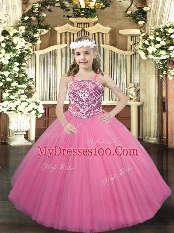 Excellent Sleeveless Beading Lace Up Pageant Gowns For Girls