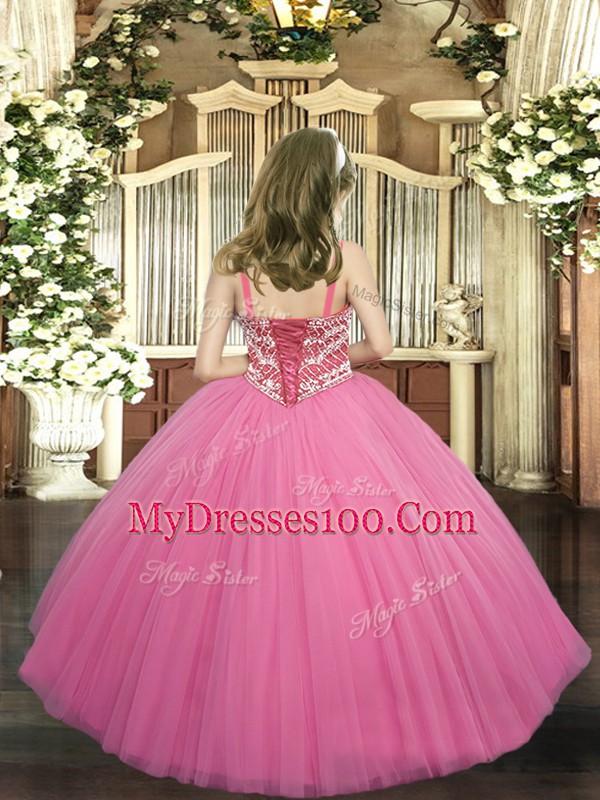 Excellent Sleeveless Beading Lace Up Pageant Gowns For Girls
