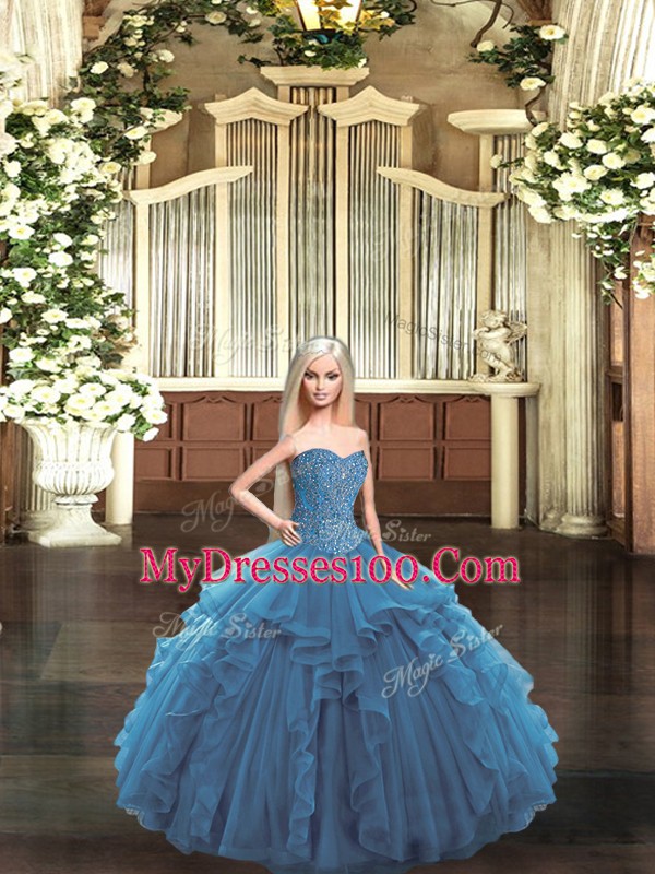 Free and Easy Sleeveless Beading and Ruffles Lace Up Quinceanera Gown