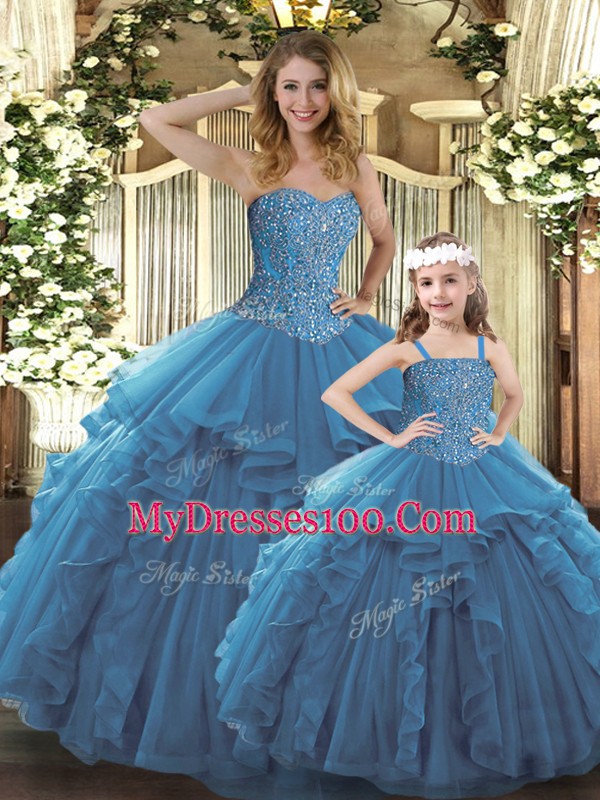 Free and Easy Sleeveless Beading and Ruffles Lace Up Quinceanera Gown
