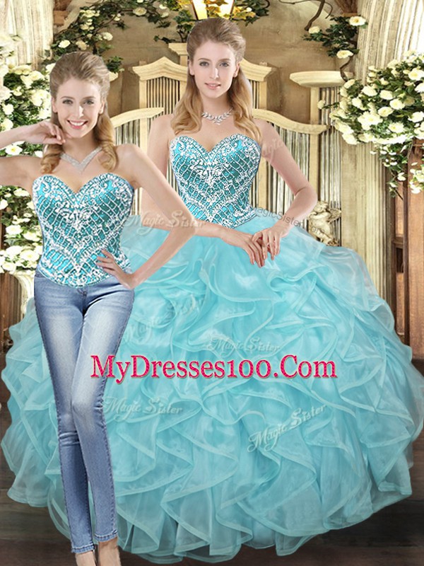 Sleeveless Lace Up Floor Length Beading and Ruffles Quinceanera Dresses