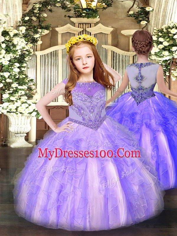 Exquisite Ball Gowns Vestidos de Quinceanera Lavender Scoop Organza Sleeveless Floor Length Lace Up