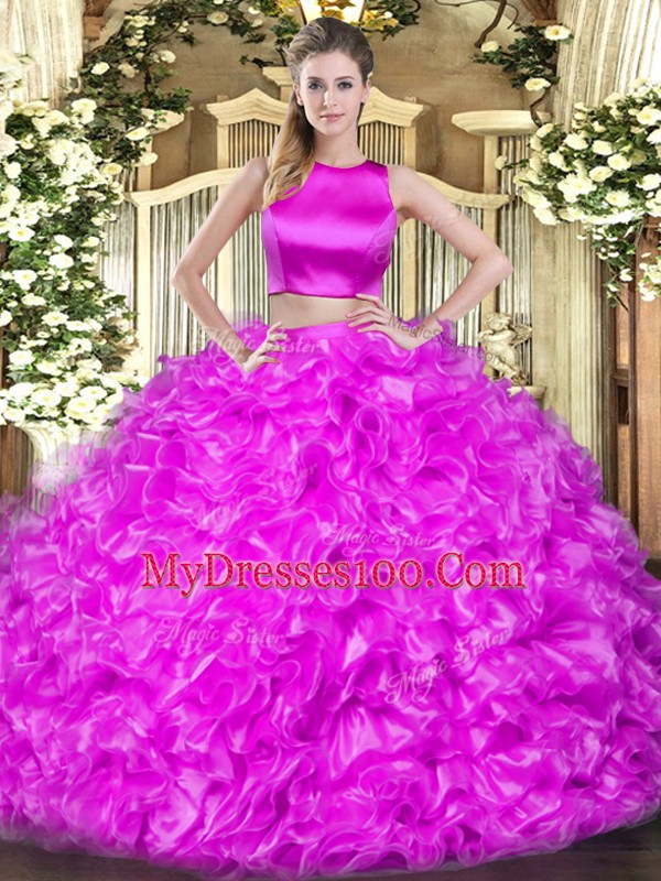 Sweet Tulle Sleeveless Floor Length 15 Quinceanera Dress and Ruffles