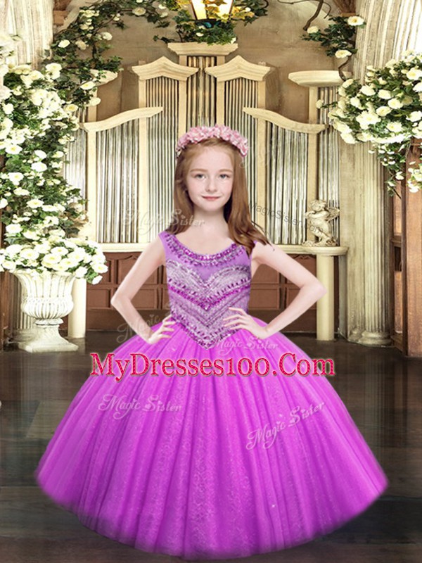Scoop Sleeveless Tulle Child Pageant Dress Beading Lace Up
