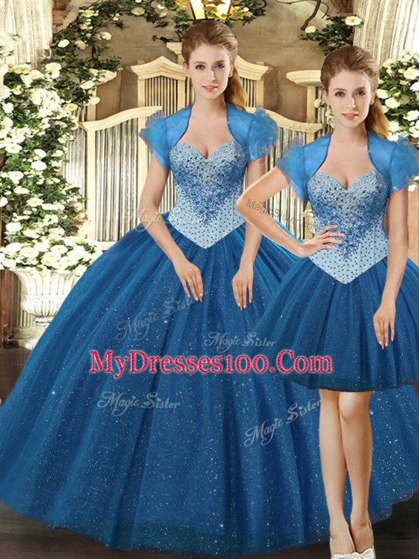 Tulle Sleeveless Floor Length Sweet 16 Dresses and Beading