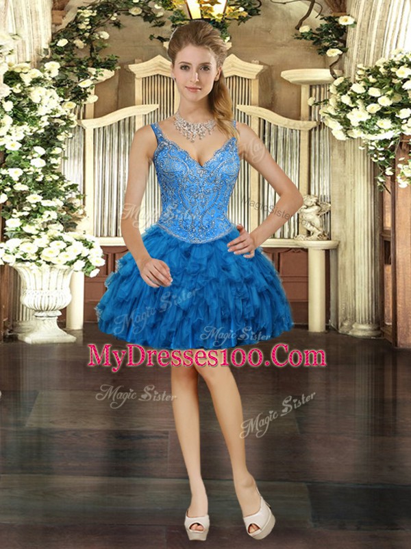 New Style Straps Sleeveless Sweet 16 Dresses Floor Length Beading and Ruffles Teal Organza