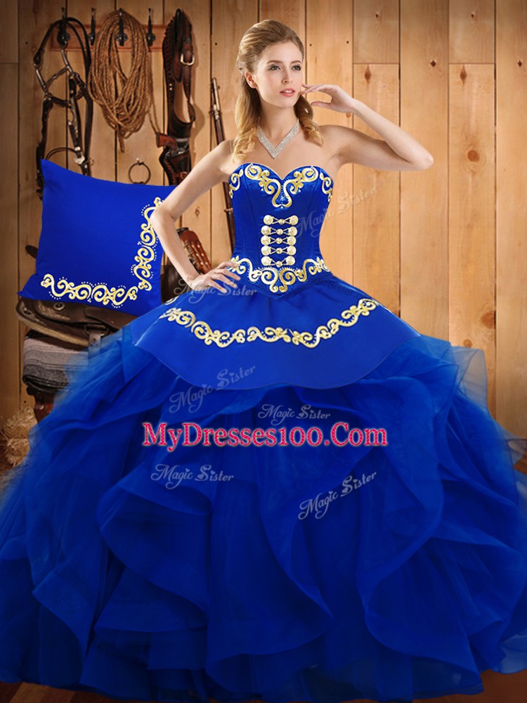 Organza Sleeveless Floor Length Sweet 16 Dress and Embroidery and Ruffles