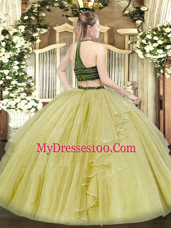 Delicate Sleeveless Organza Floor Length Zipper Quinceanera Dress in Coral Red with Beading and Ruffles