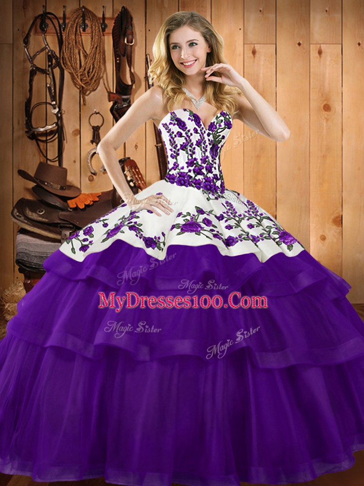 Noble Sweep Train Ball Gowns Quinceanera Dress Purple Sweetheart Organza Sleeveless Lace Up