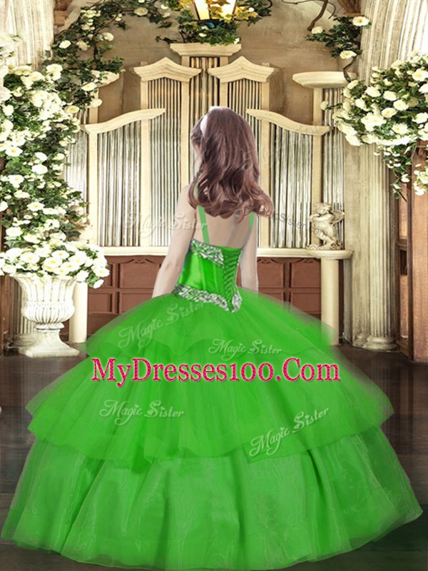 Sweet Purple Organza Lace Up Winning Pageant Gowns Sleeveless Floor Length Beading and Ruffled Layers