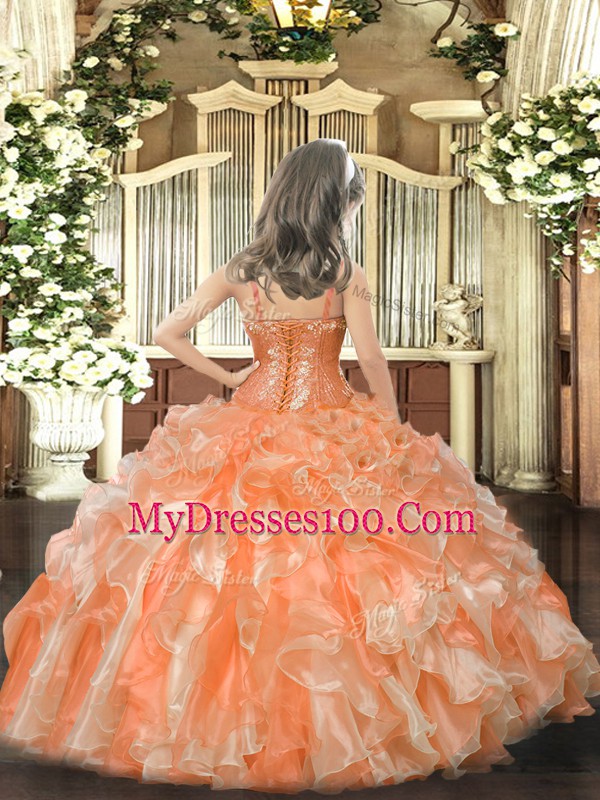 Eye-catching Beading and Ruffles Child Pageant Dress Yellow Green Lace Up Sleeveless Floor Length