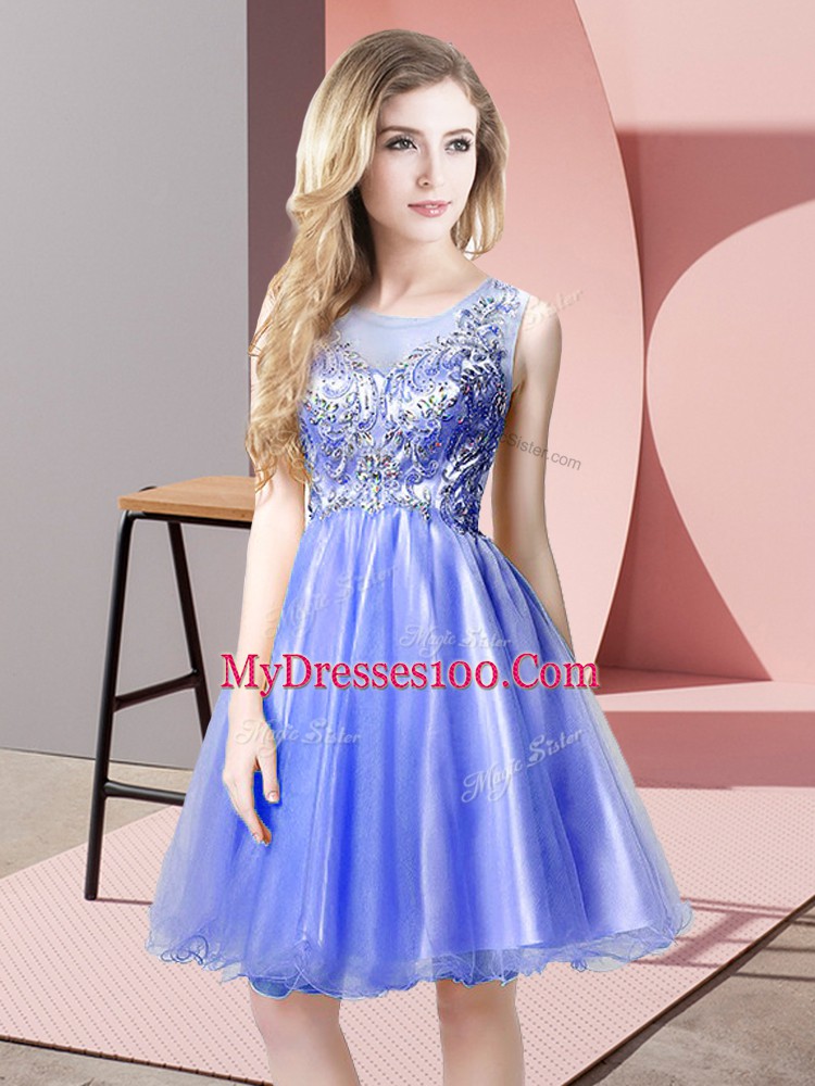 Excellent Sleeveless Zipper Knee Length Beading Prom Dress