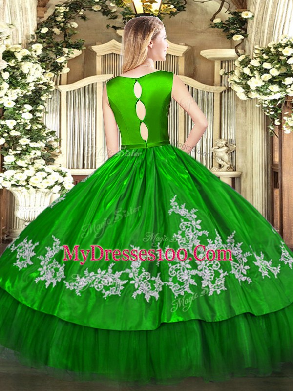 Hot Sale Satin and Tulle Scoop Sleeveless Clasp Handle Embroidery Quinceanera Gown in Turquoise