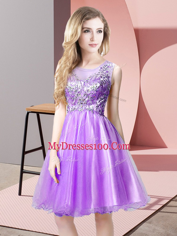 On Sale Mini Length Zipper Dress for Prom Lavender for Prom and Party with Beading