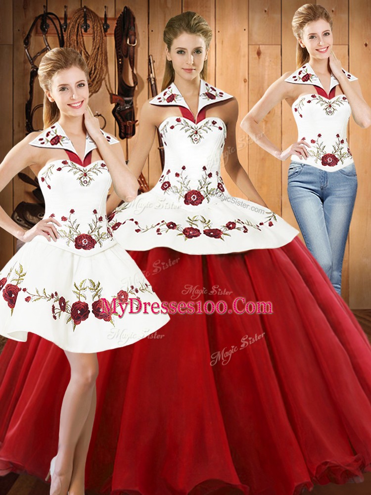 Sleeveless Lace Up Floor Length Embroidery Sweet 16 Dresses