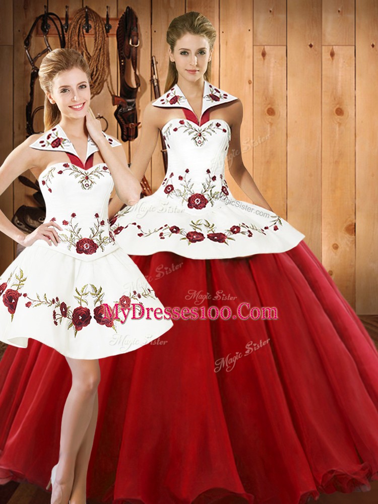 Sleeveless Lace Up Floor Length Embroidery Sweet 16 Dresses