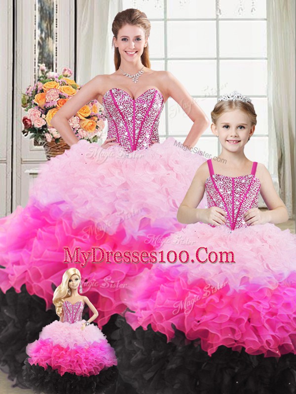 Multi-color Sweetheart Neckline Beading and Ruffles Vestidos de Quinceanera Sleeveless Lace Up