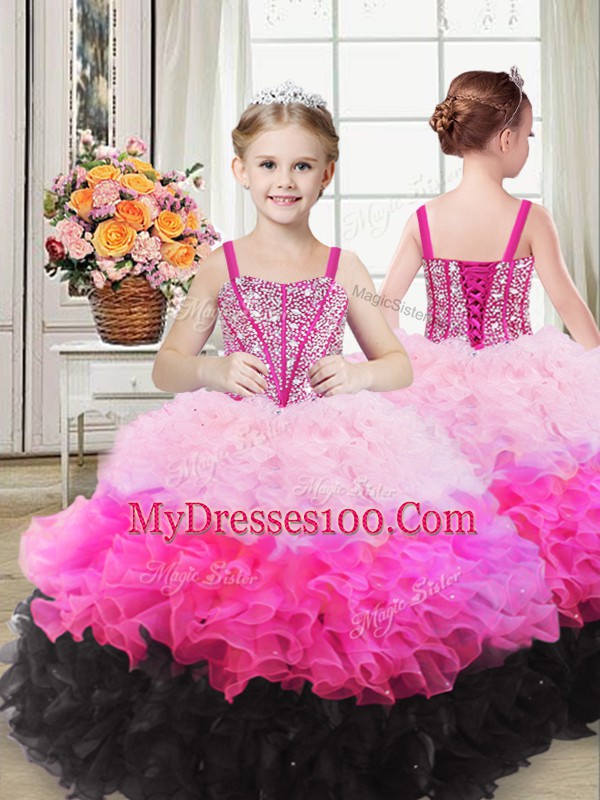 Multi-color Sweetheart Neckline Beading and Ruffles Vestidos de Quinceanera Sleeveless Lace Up