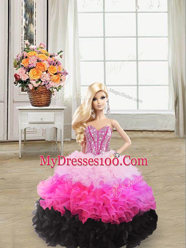 Multi-color Sweetheart Neckline Beading and Ruffles Vestidos de Quinceanera Sleeveless Lace Up