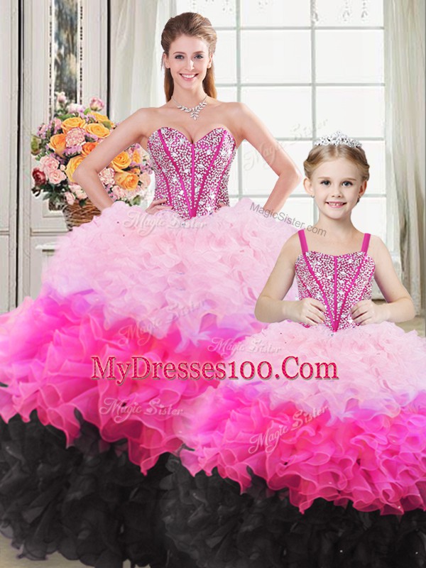 Multi-color Sweetheart Neckline Beading and Ruffles Vestidos de Quinceanera Sleeveless Lace Up
