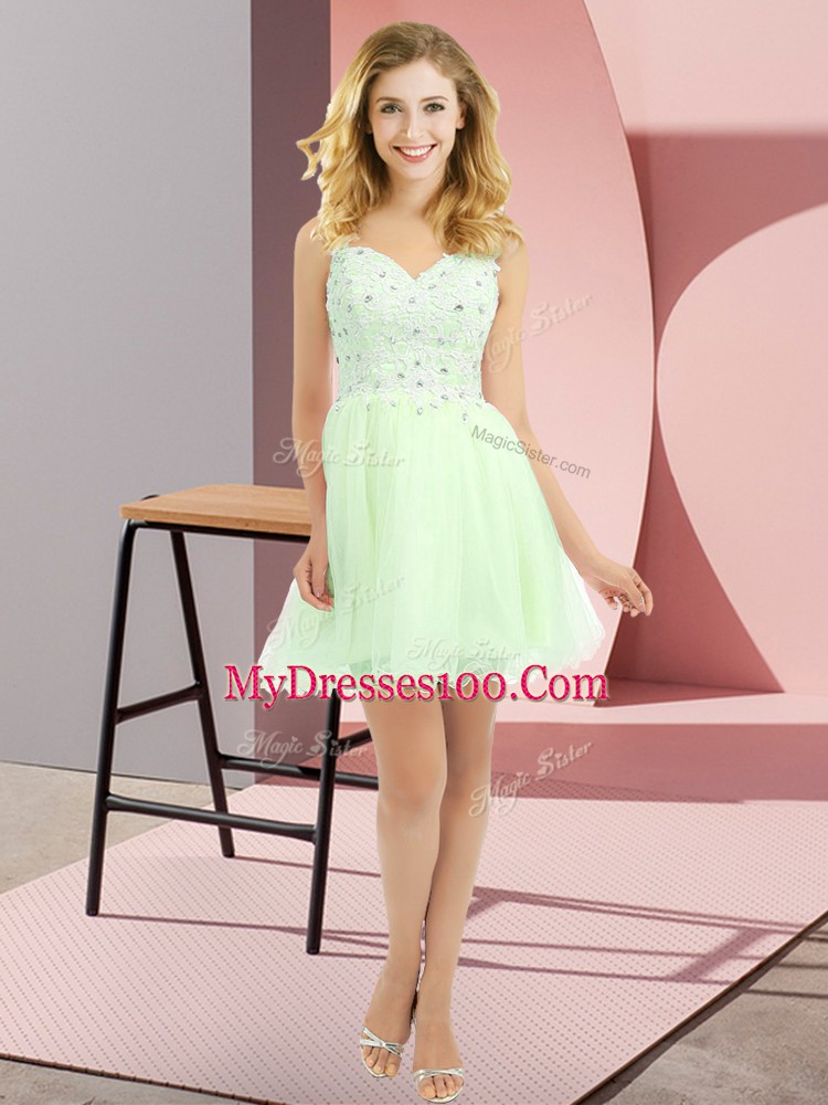Exceptional Yellow Green Sleeveless Tulle Side Zipper Quinceanera Court of Honor Dress for Prom and Party and Wedding Party