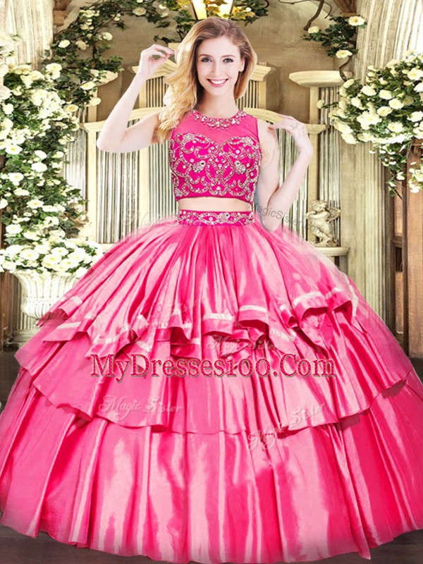 Scoop Sleeveless Tulle Sweet 16 Dresses Beading and Ruffled Layers Zipper