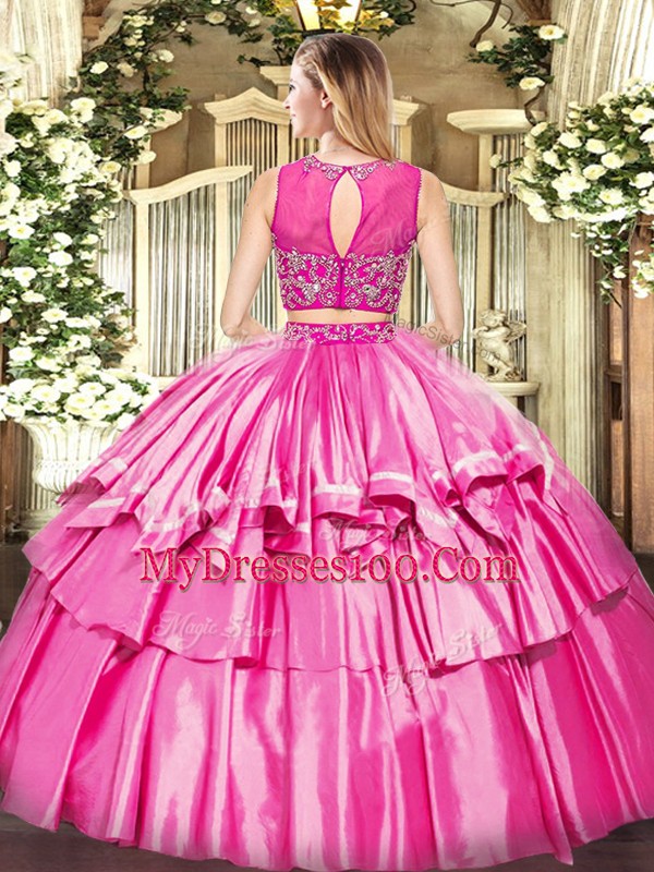 Scoop Sleeveless Tulle Sweet 16 Dresses Beading and Ruffled Layers Zipper
