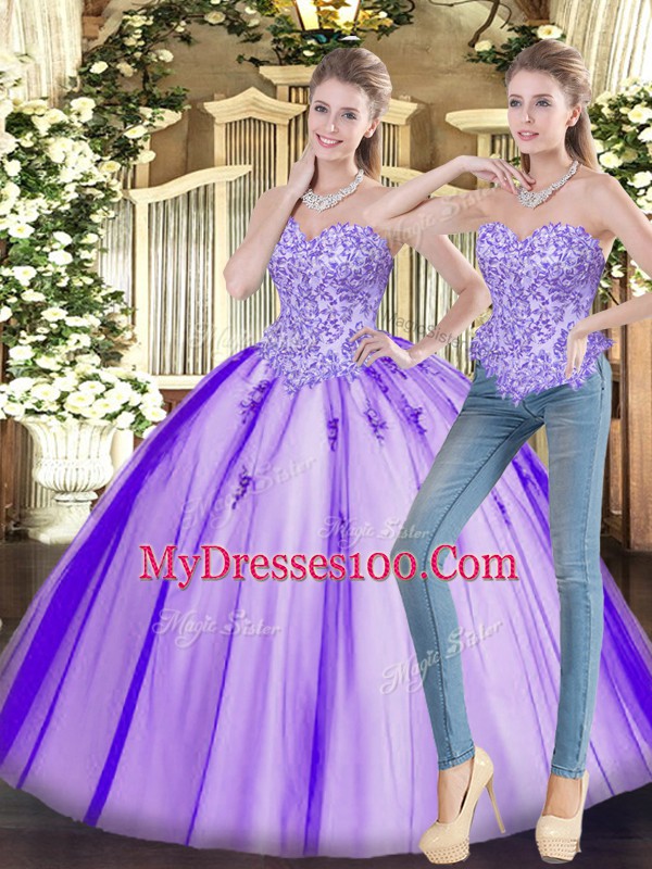 Lavender Quinceanera Gowns Military Ball and Sweet 16 and Quinceanera with Beading Sweetheart Sleeveless Lace Up