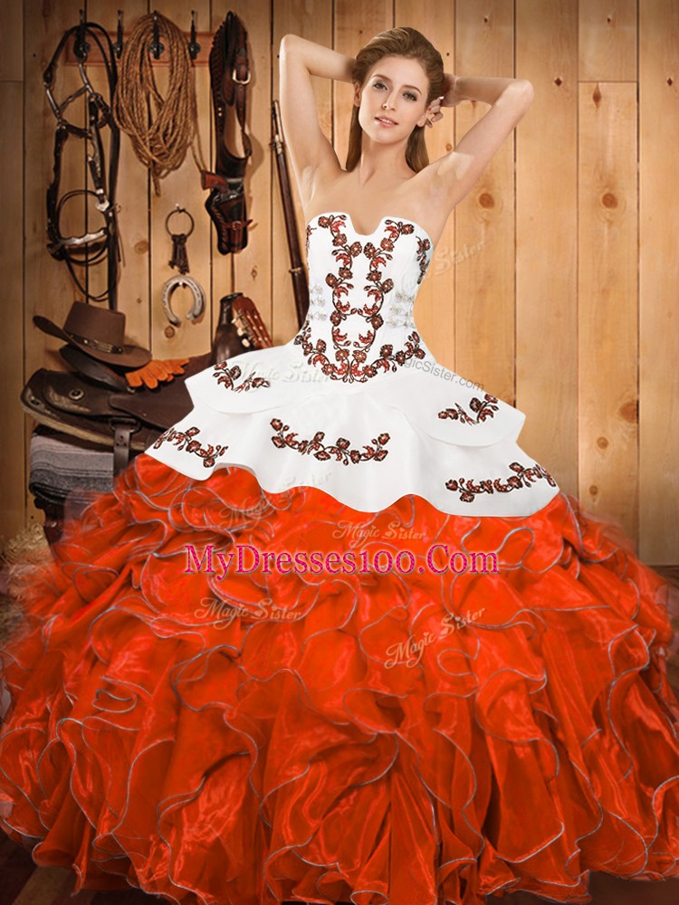 Sleeveless Lace Up Floor Length Embroidery and Ruffles 15 Quinceanera Dress