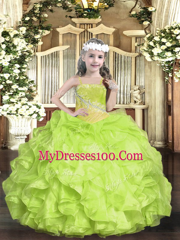 Straps Sleeveless Organza Little Girls Pageant Dress Beading Lace Up