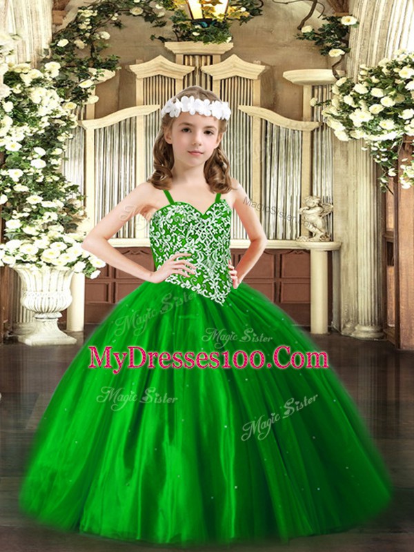 Beading Pageant Dresses Green Lace Up Sleeveless Floor Length