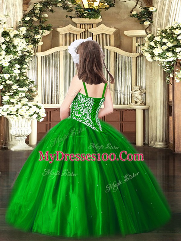 Beading Pageant Dresses Green Lace Up Sleeveless Floor Length